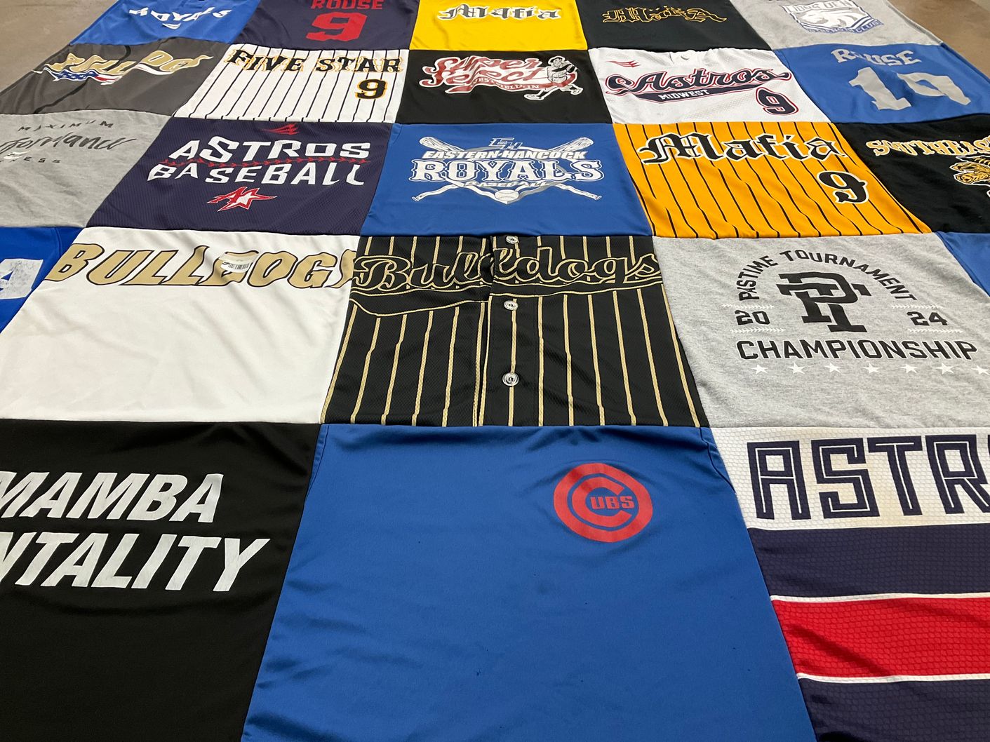 T-shirt quilt featuring astros, bulldogs by Amanda from IN