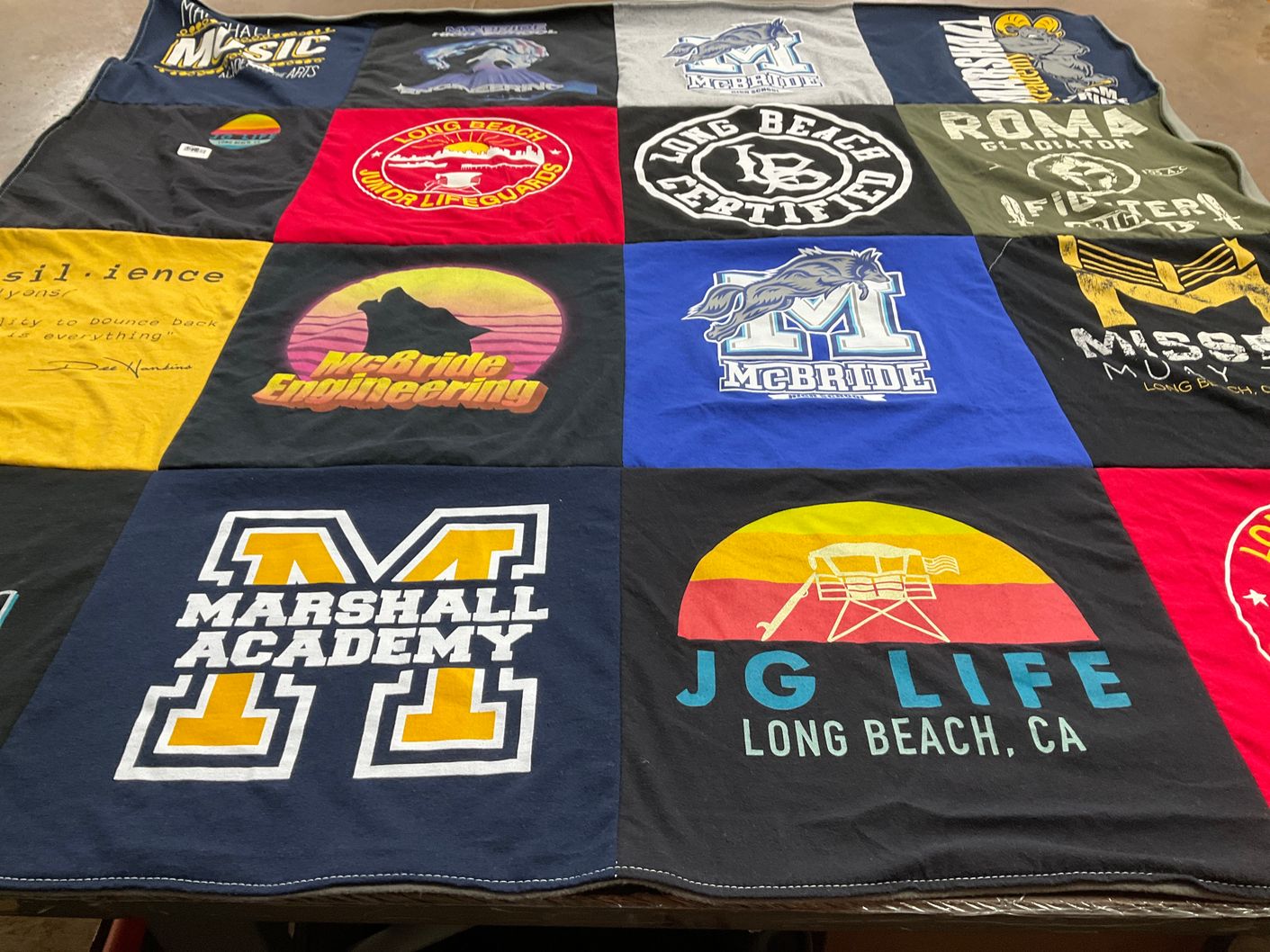 T-shirt quilt featuring mcbride engineering, long beach junior lifeguards by Veronica from CA
