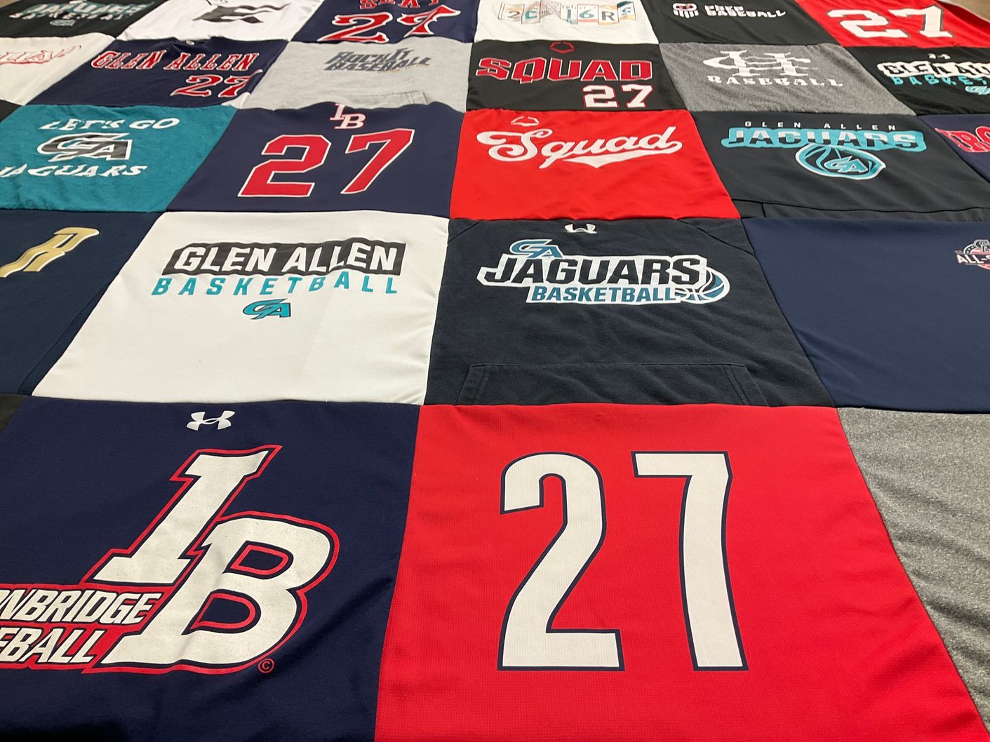 T-shirt quilt featuring glen allen jaguars basketball, cambridge baseball by Amy from VA