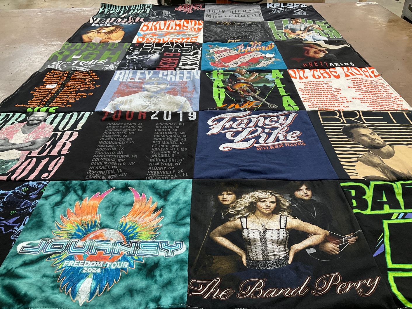 T-shirt quilt with music, concerts themes by Phyllis from GA