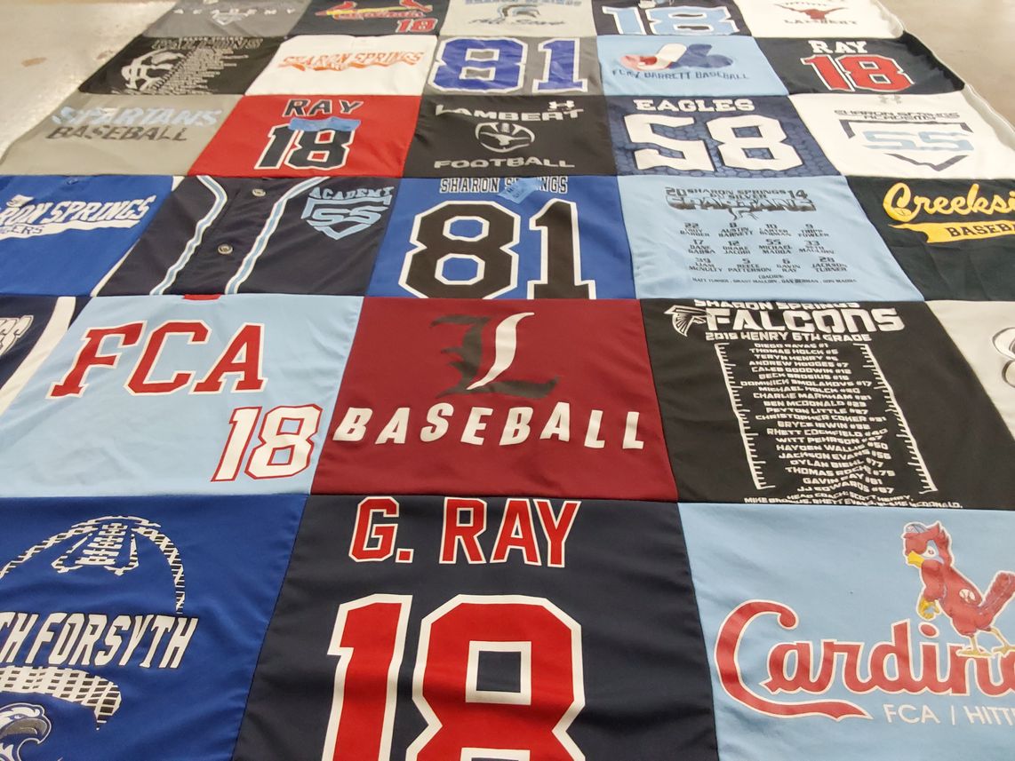 T-shirt quilt from north forsyth high school, sharon springs middle school by Rebecca from GA