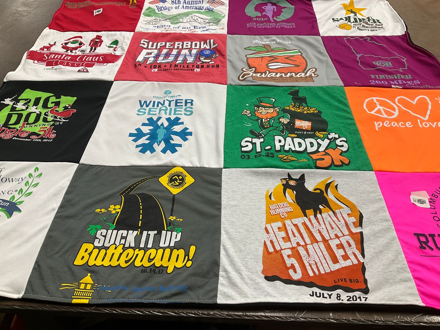 T-shirt quilt with running, fitness themes by Jennifer from GA