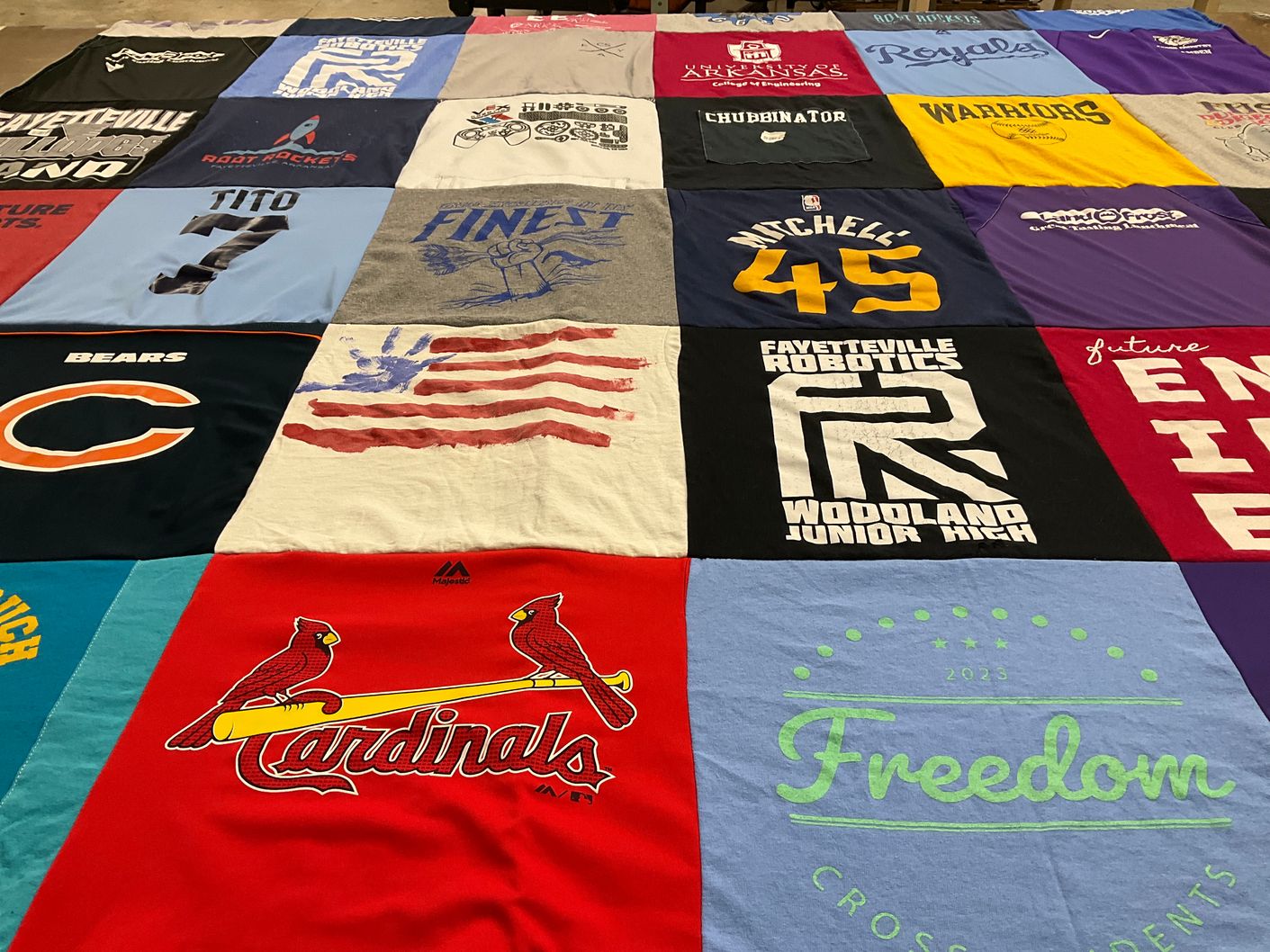 T-shirt quilt featuring cardinals, chicago bears by Heather from AR