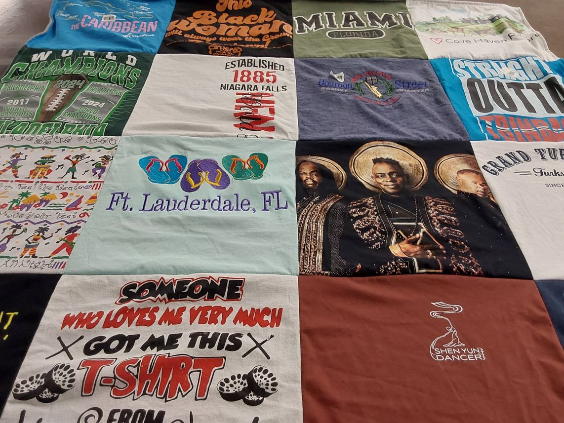 T-shirt quilt with travel, culture themes by gwendolyn from PA