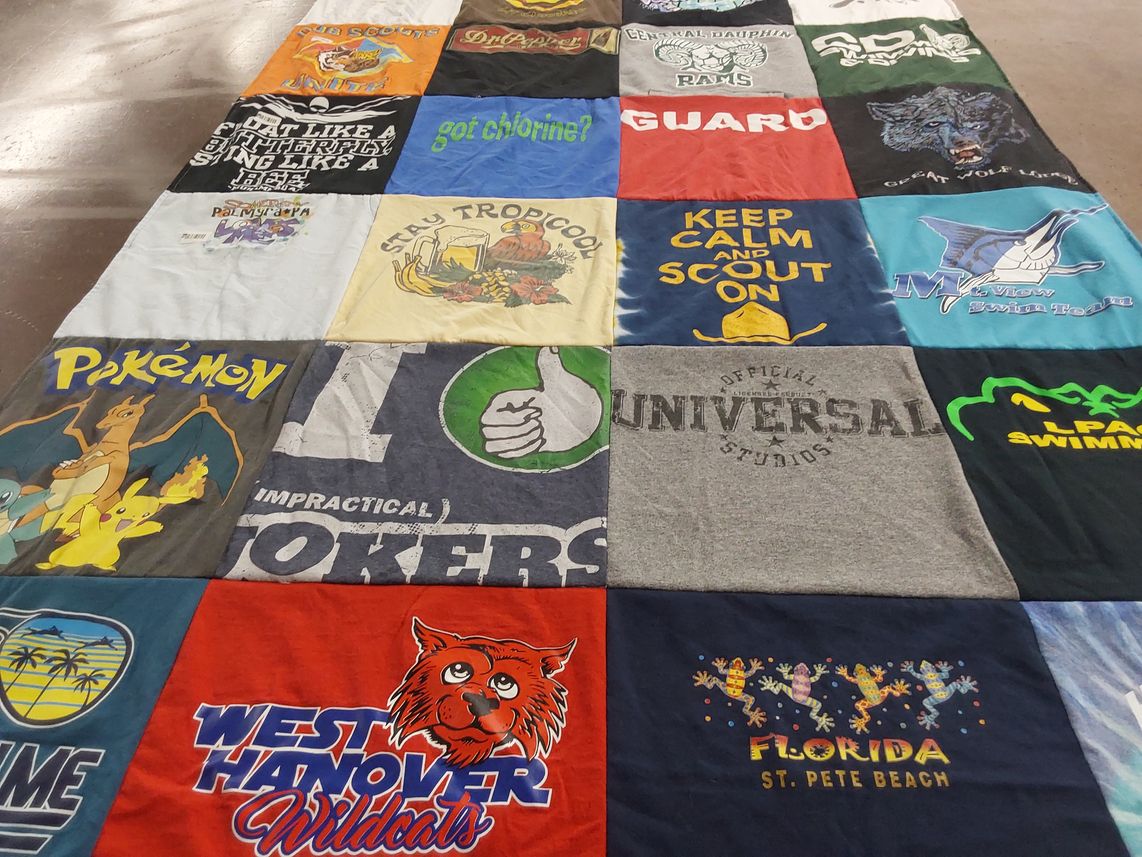 T-shirt quilt featuring central dolphin high school rams by Amy from PA