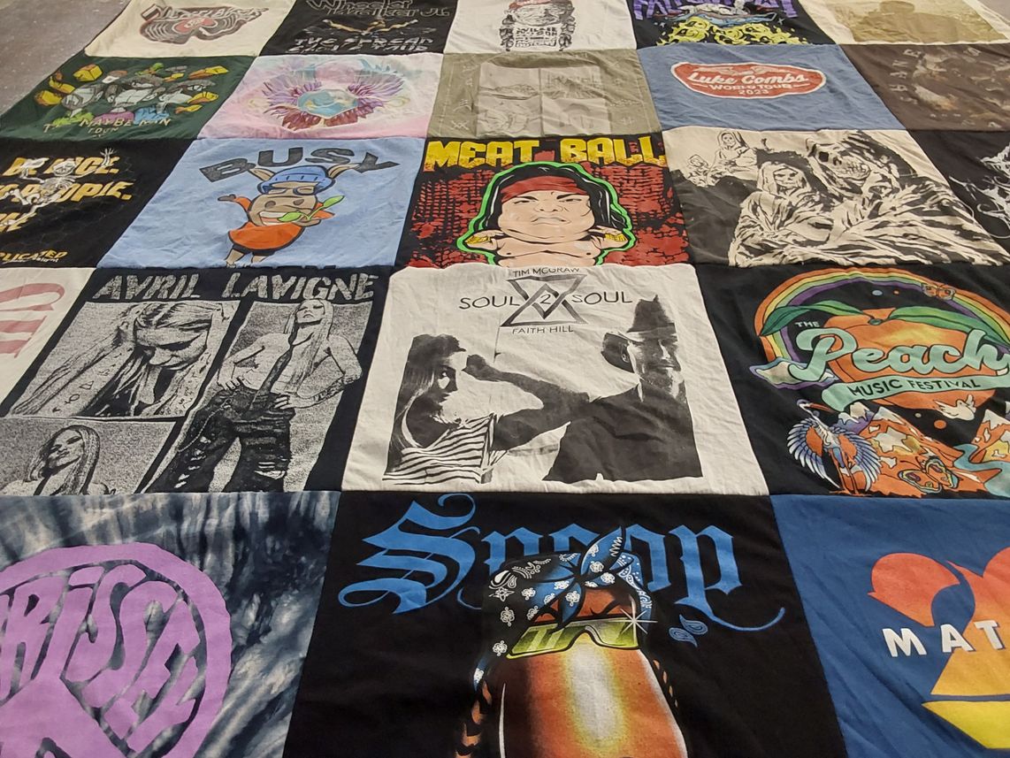 T-shirt quilt with music, festivals themes by Bree from PA