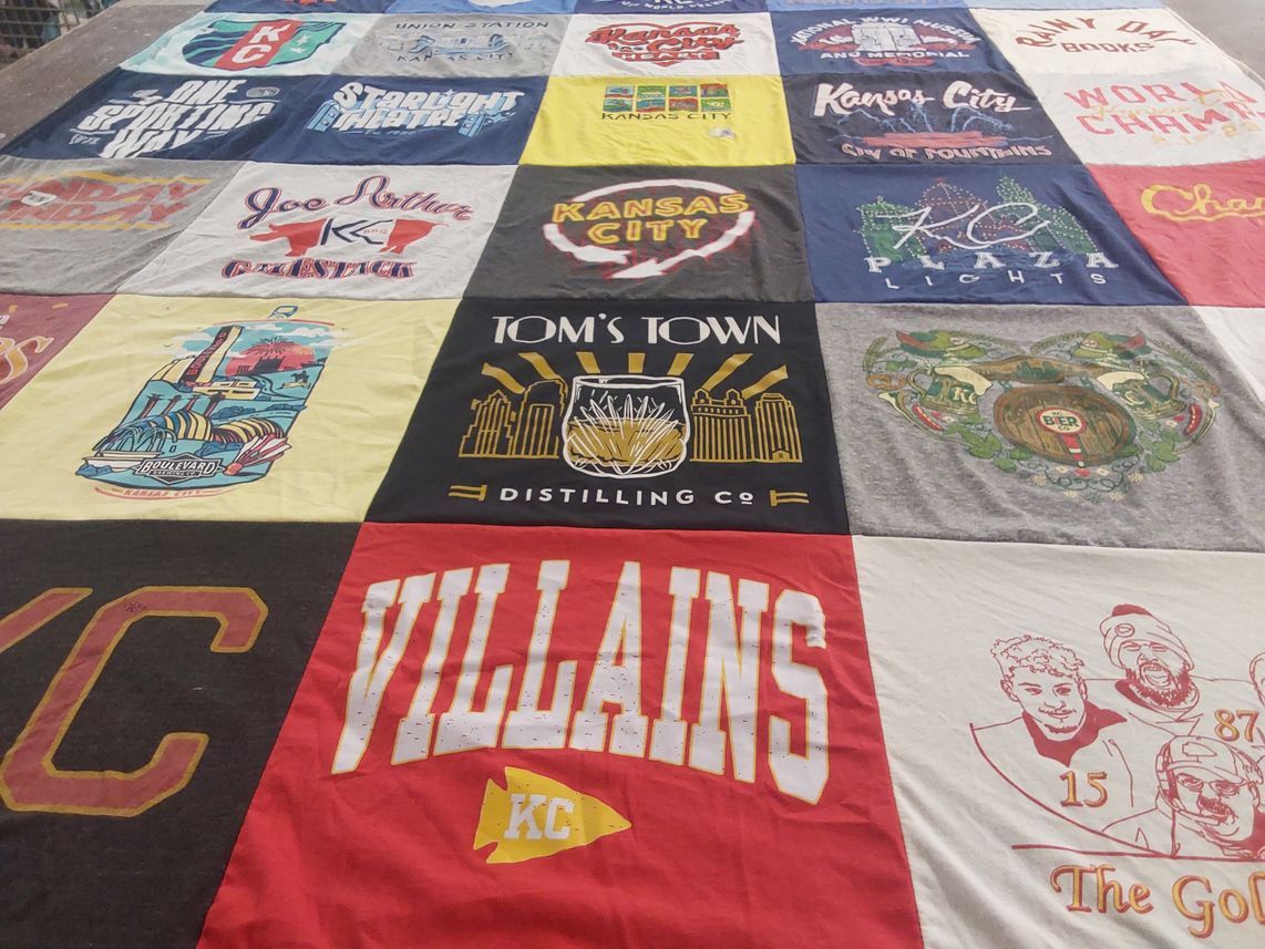 T-shirt quilt with city pride, local culture themes by Kelsey from KS