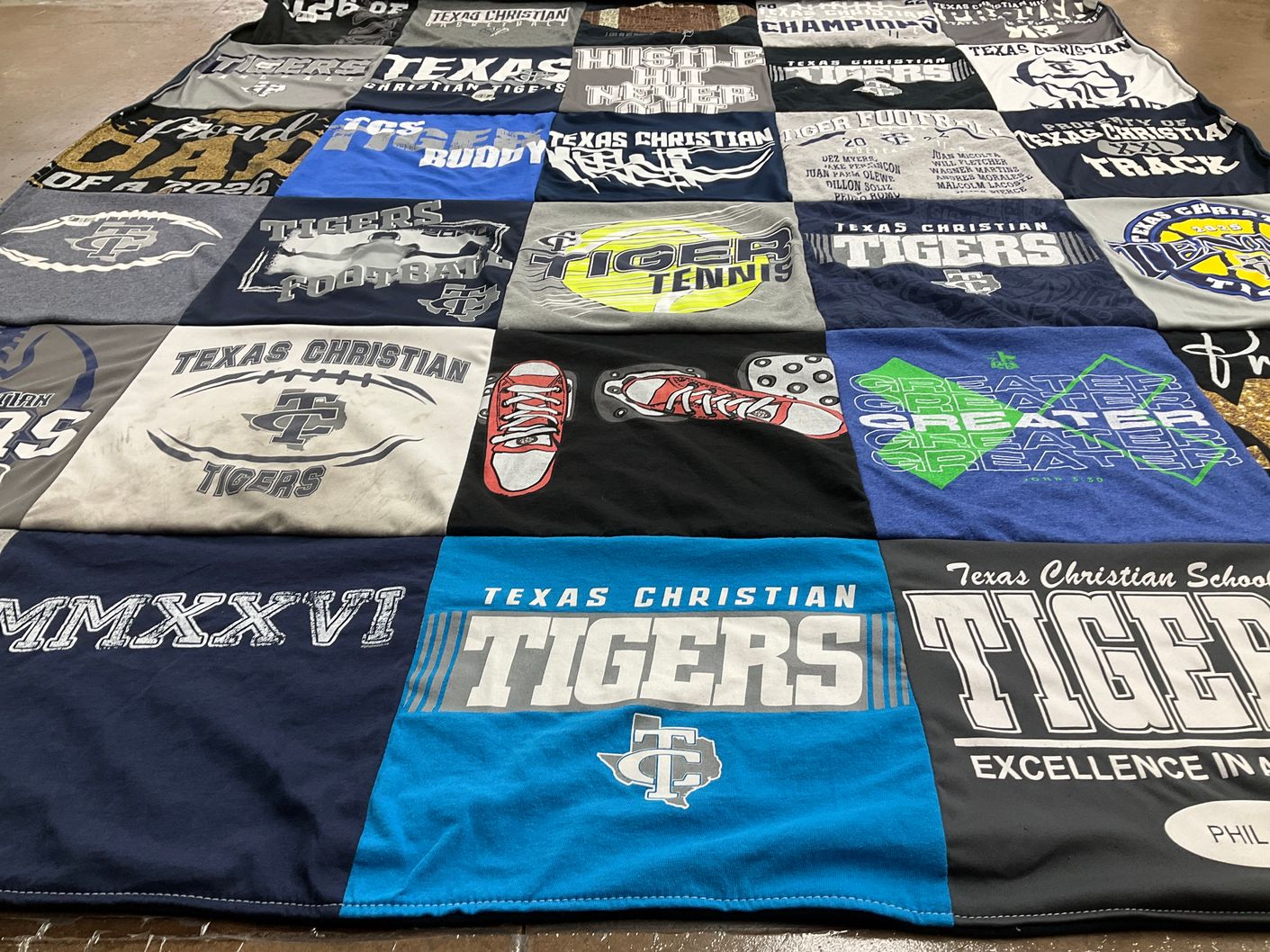 T-shirt quilt featuring texas christian tigers by Beckie from TX