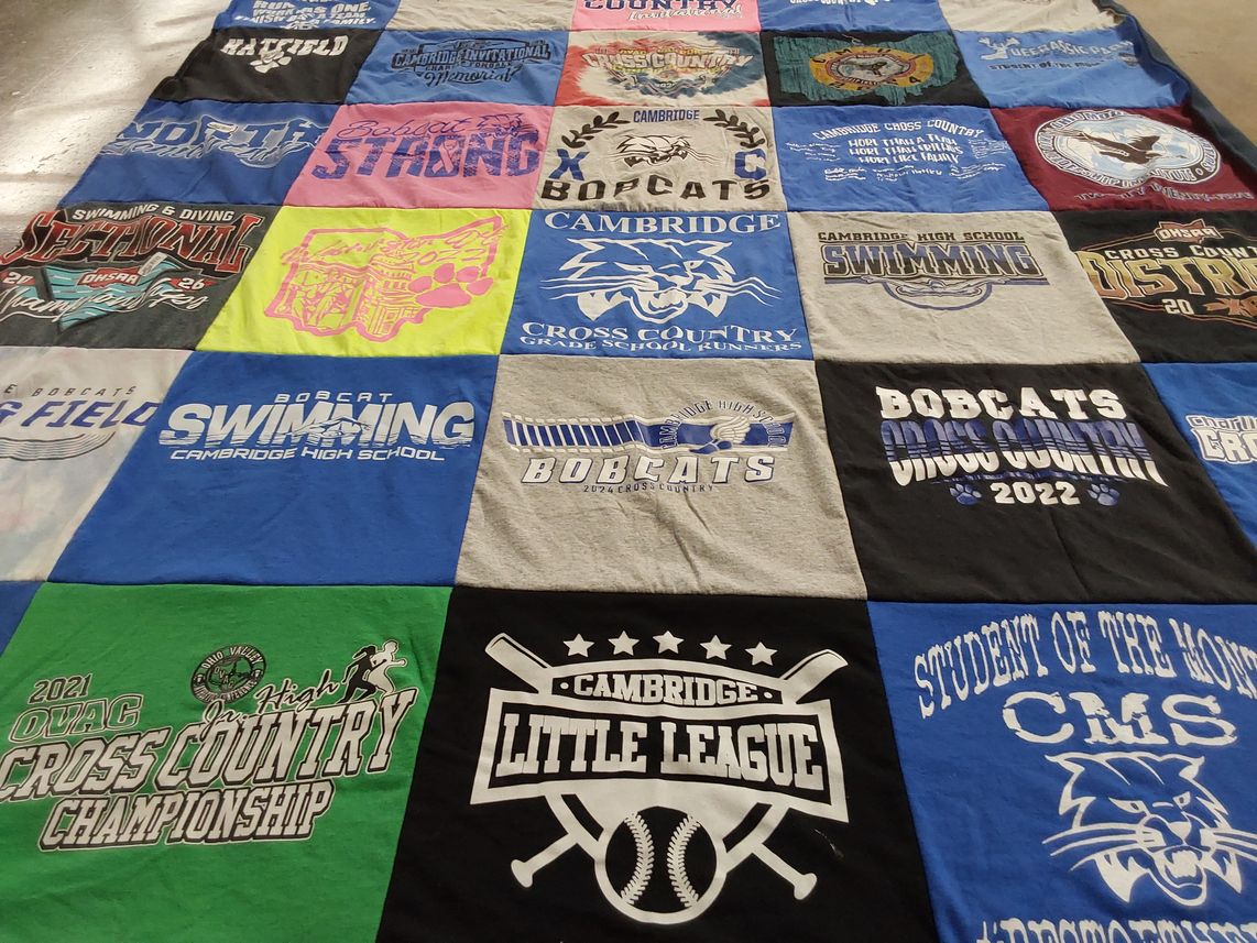 T-shirt quilt featuring bobcats cross country, bobcats swimming by Jenna from OH
