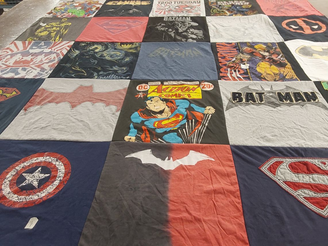 T-shirt quilt with comics, superheroes themes by Sean from VA