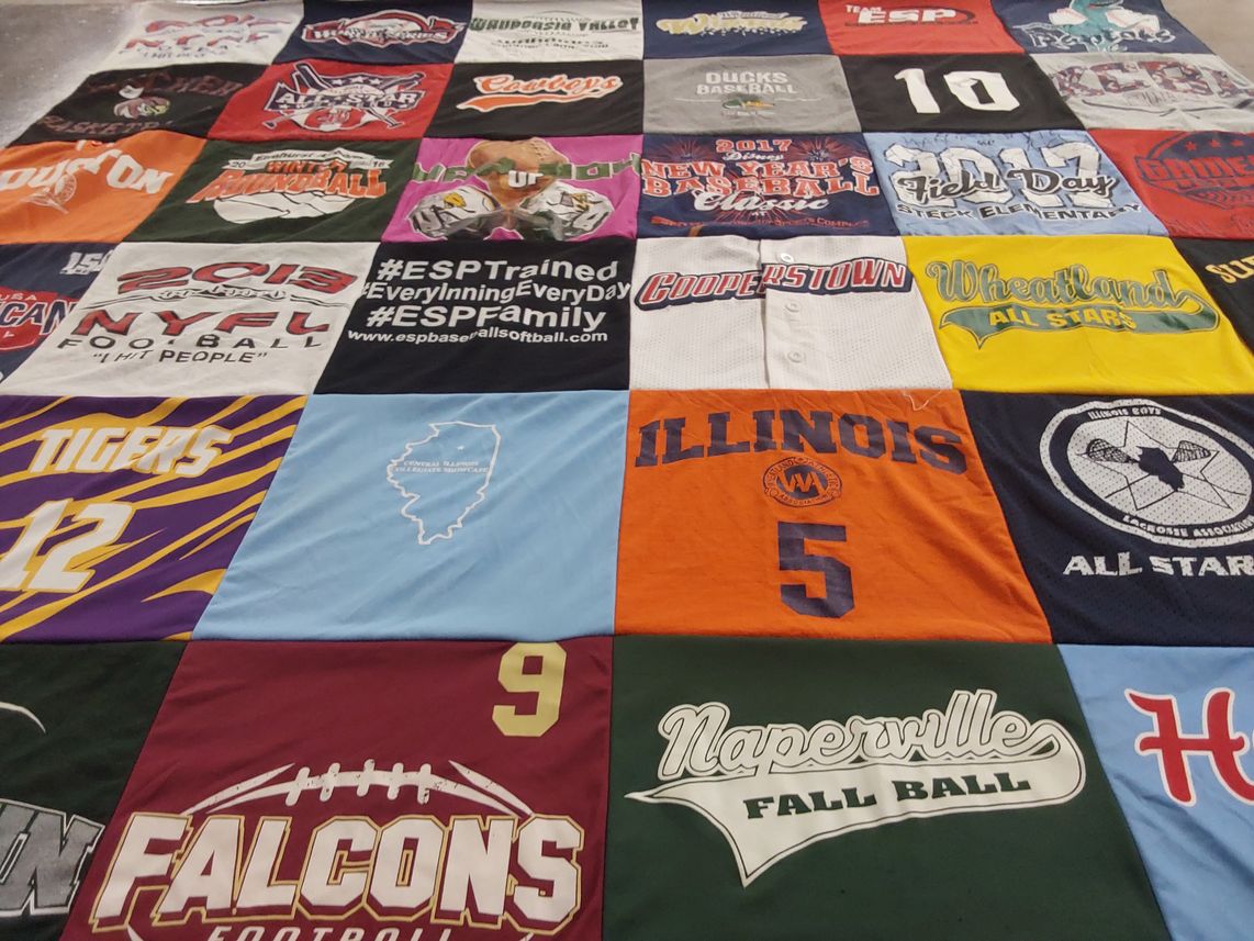 T-shirt quilt featuring falcons football, tigers soccer by Sarah from IL