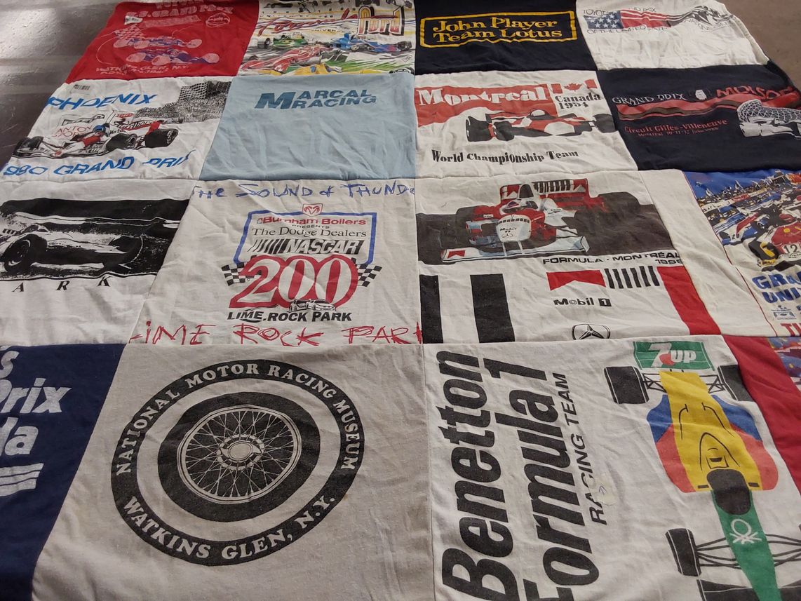 T-shirt quilt with motorsports, car racing themes by marc from CT