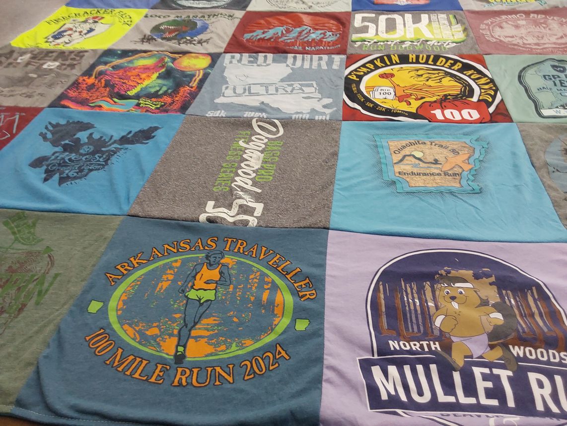 T-shirt quilt with running, endurance themes by Restoration from AR