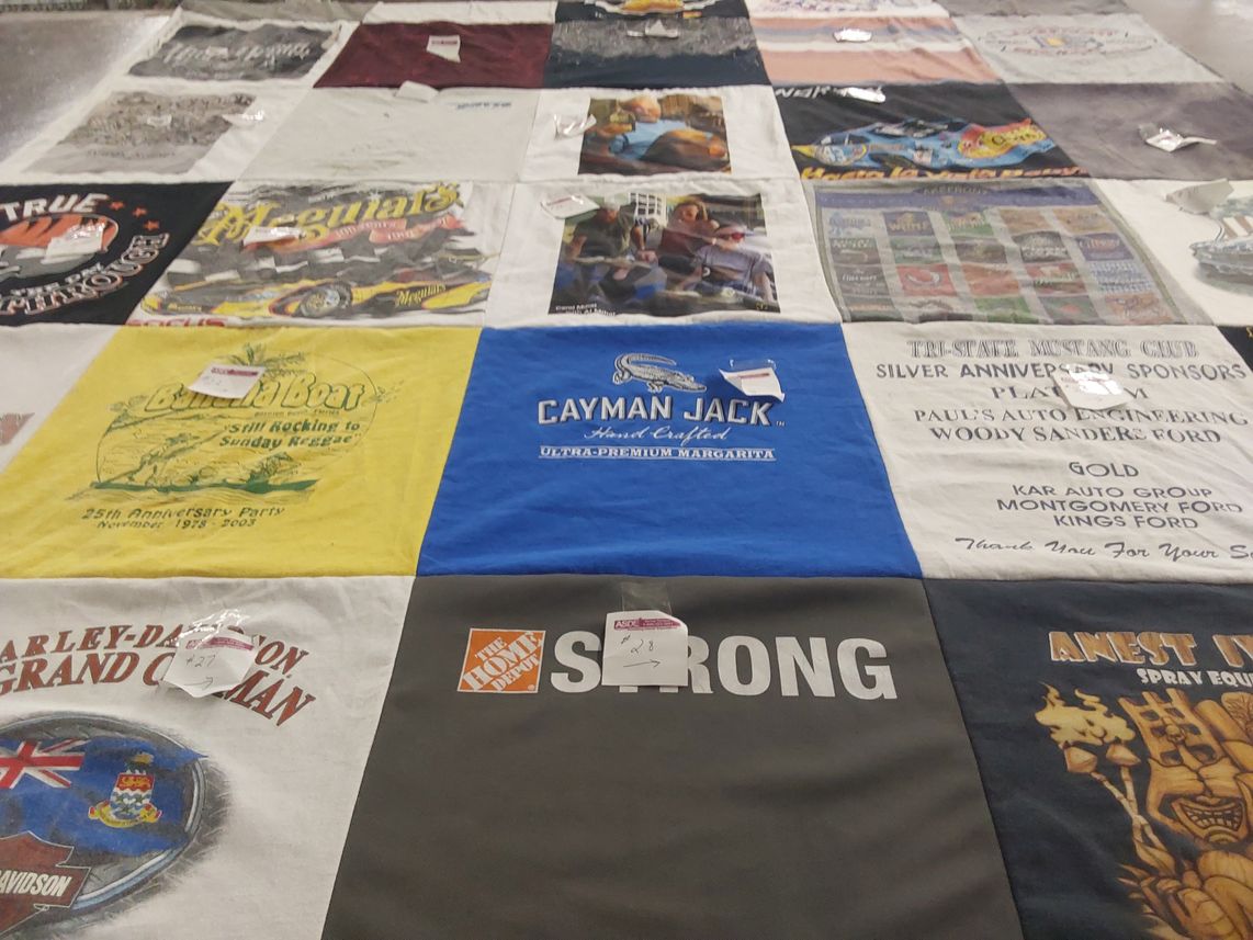T-shirt quilt with motorcycles, cars themes by Carol from FL