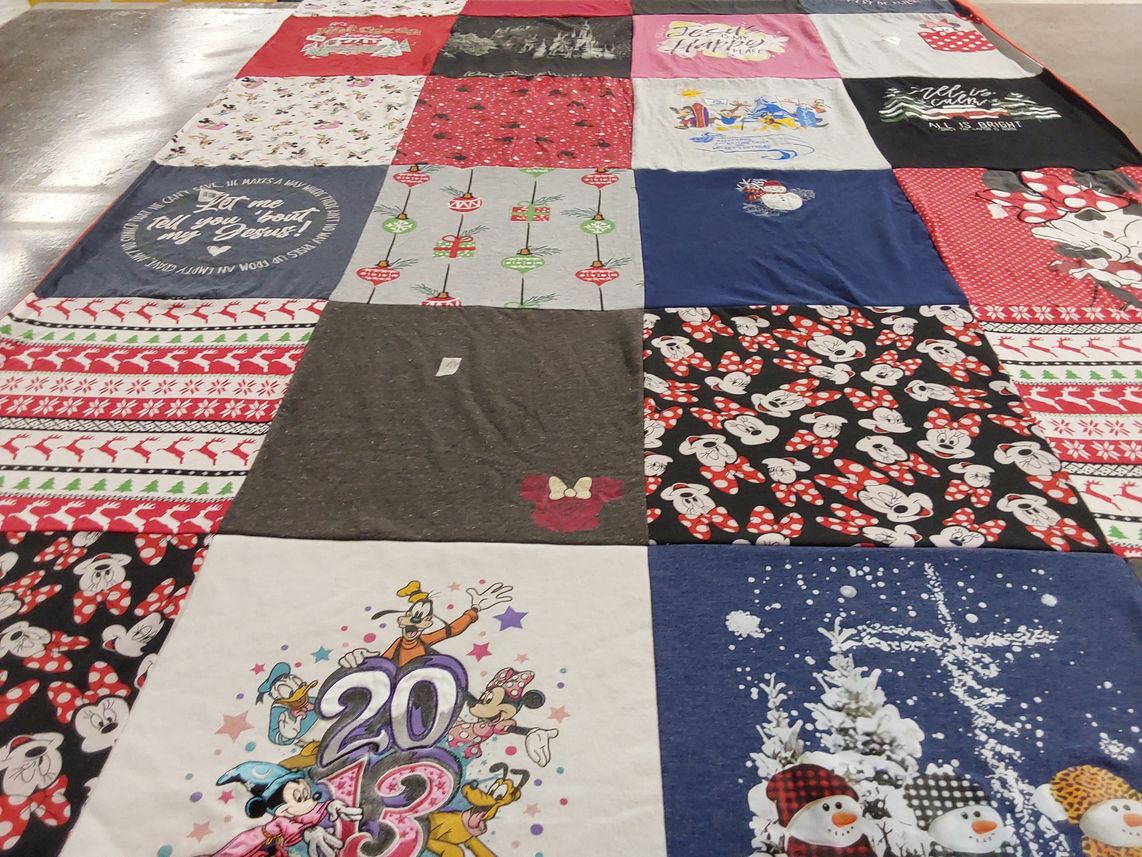 T-shirt quilt with disney, christmas themes by Karin from FL