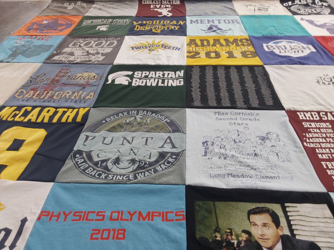 T-shirt quilt featuring spartan bowling by Julia from MI