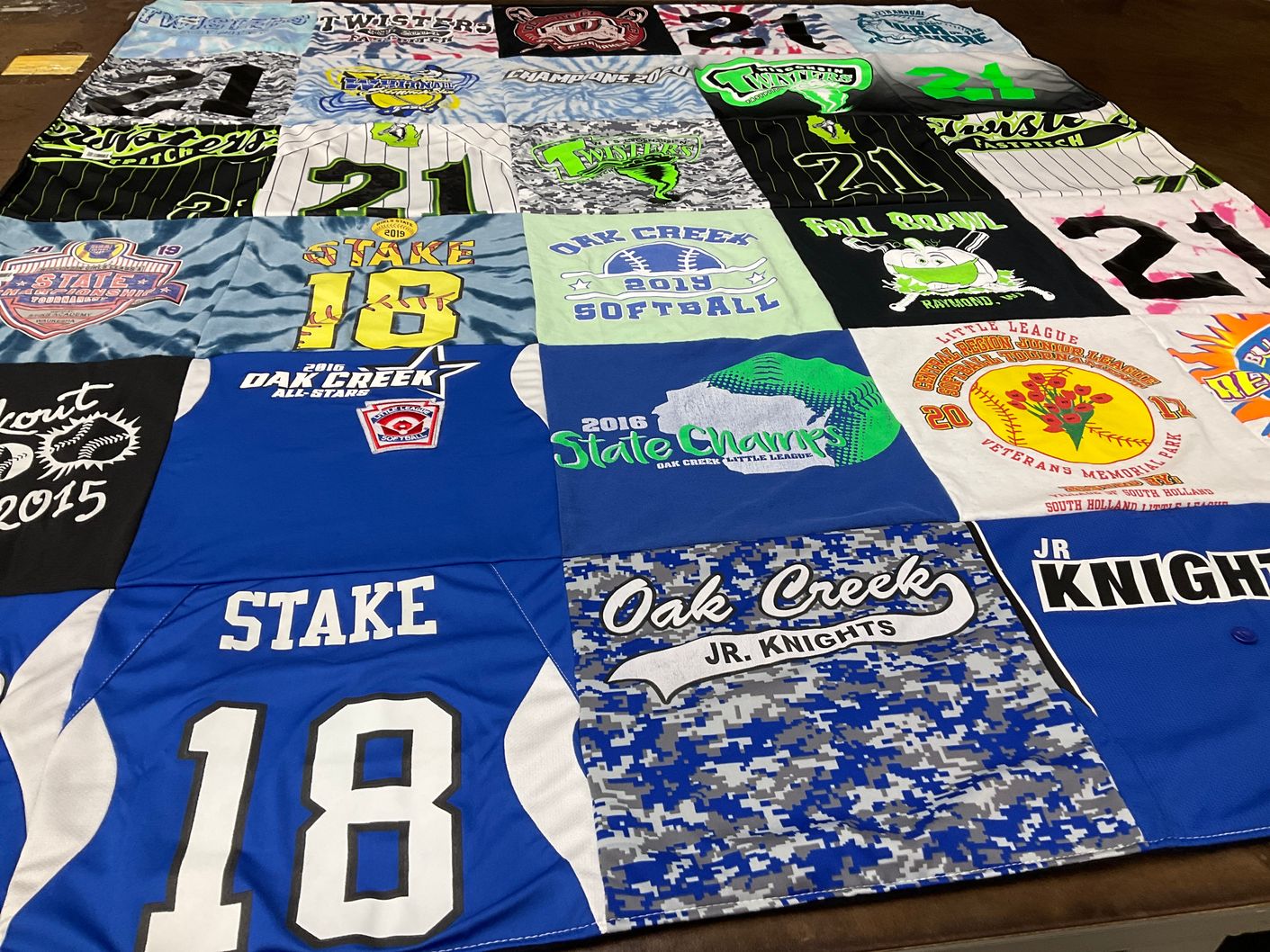 T-shirt quilt featuring oak creek knights by Jennifer from WI