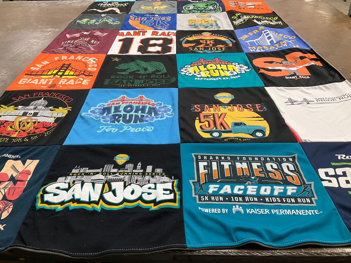 T-shirt quilt with running, fitness themes by ROMY from CA