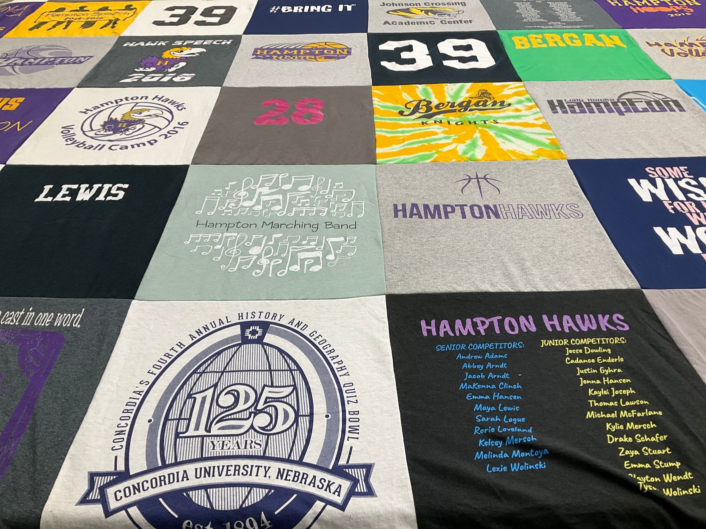T-shirt quilt featuring hampton hawks by Melinda from NE