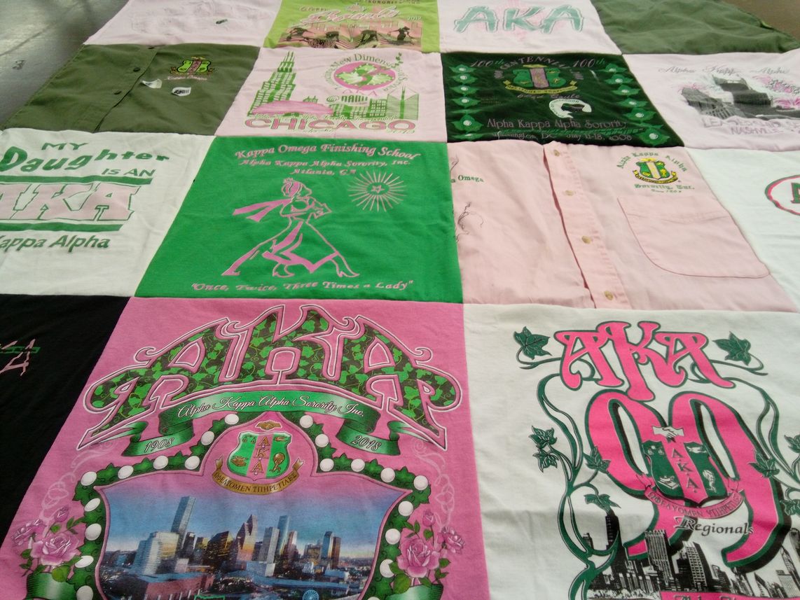 T-shirt quilt with sorority, sisterhood themes by Krysty from MI
