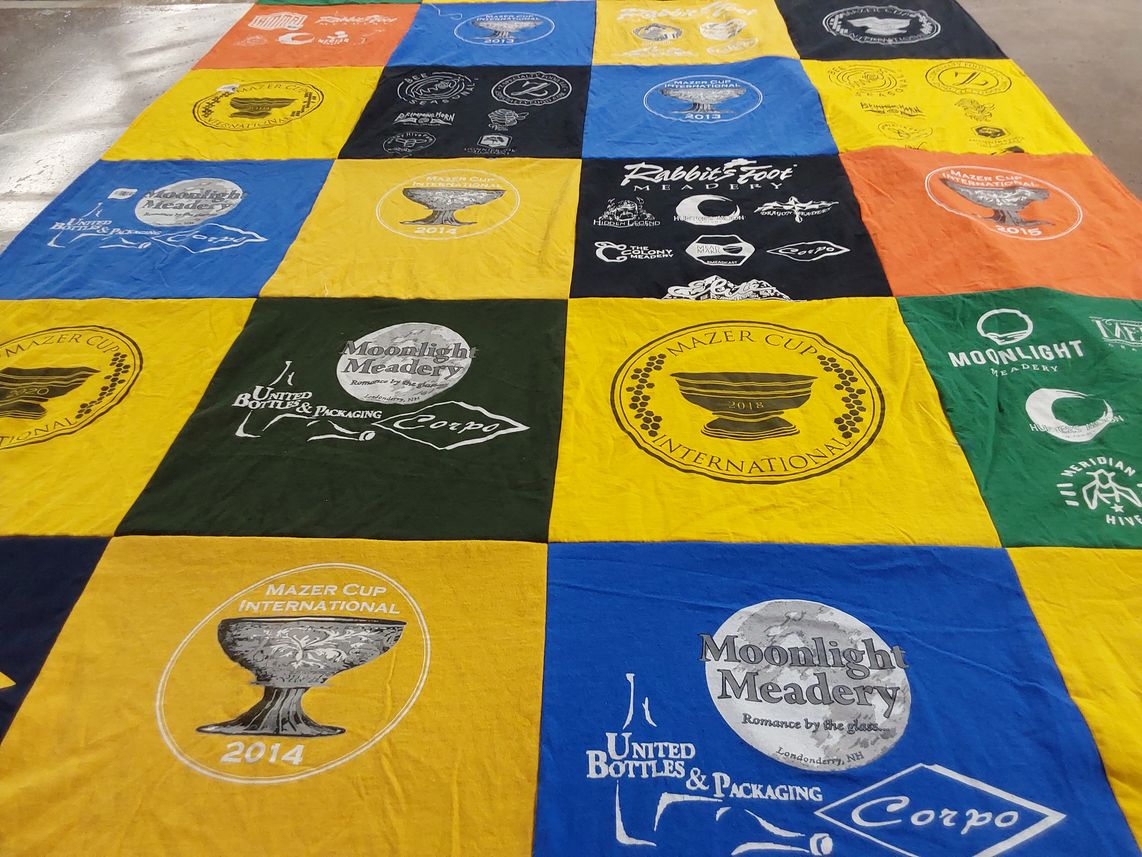 T-shirt quilt with meadery, beverages themes by Stephen from CO