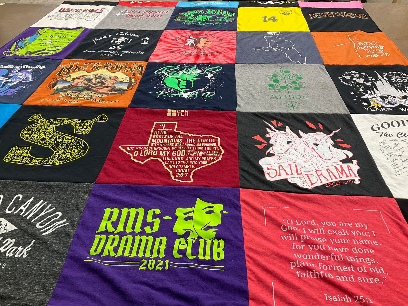 T-shirt quilt with theater, drama themes by Beth from FL