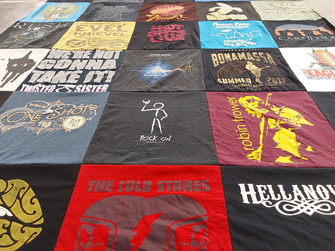T-shirt quilt with music, live concerts themes by Lori from NE