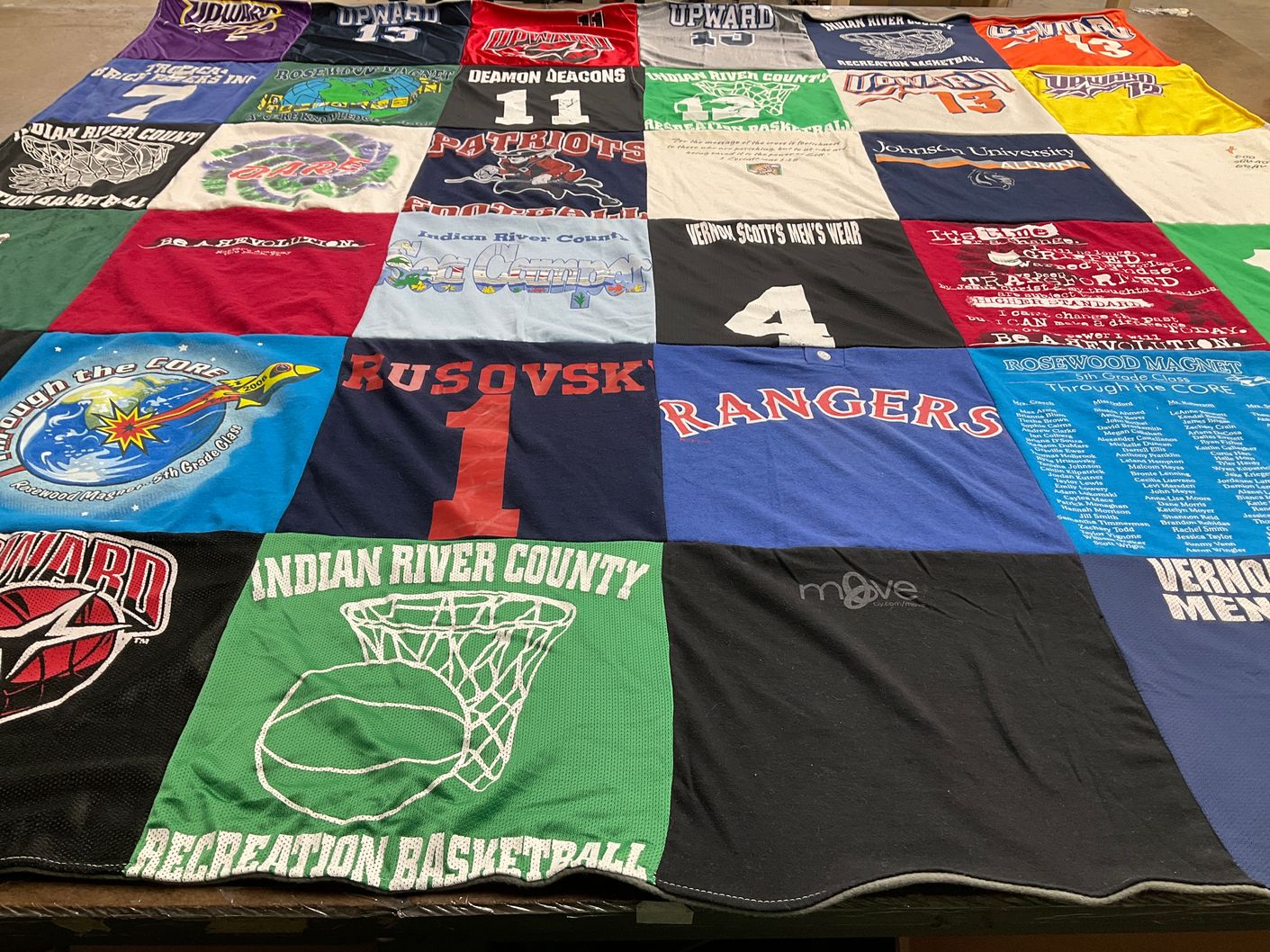 T-shirt quilt featuring indian river county patriots, indian river county rangers by Susan from SC