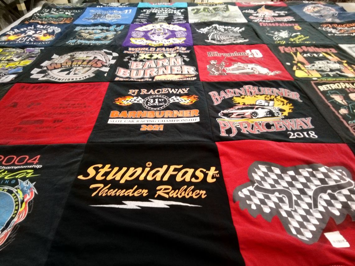 T-shirt quilt with racing themes by Linda from NY