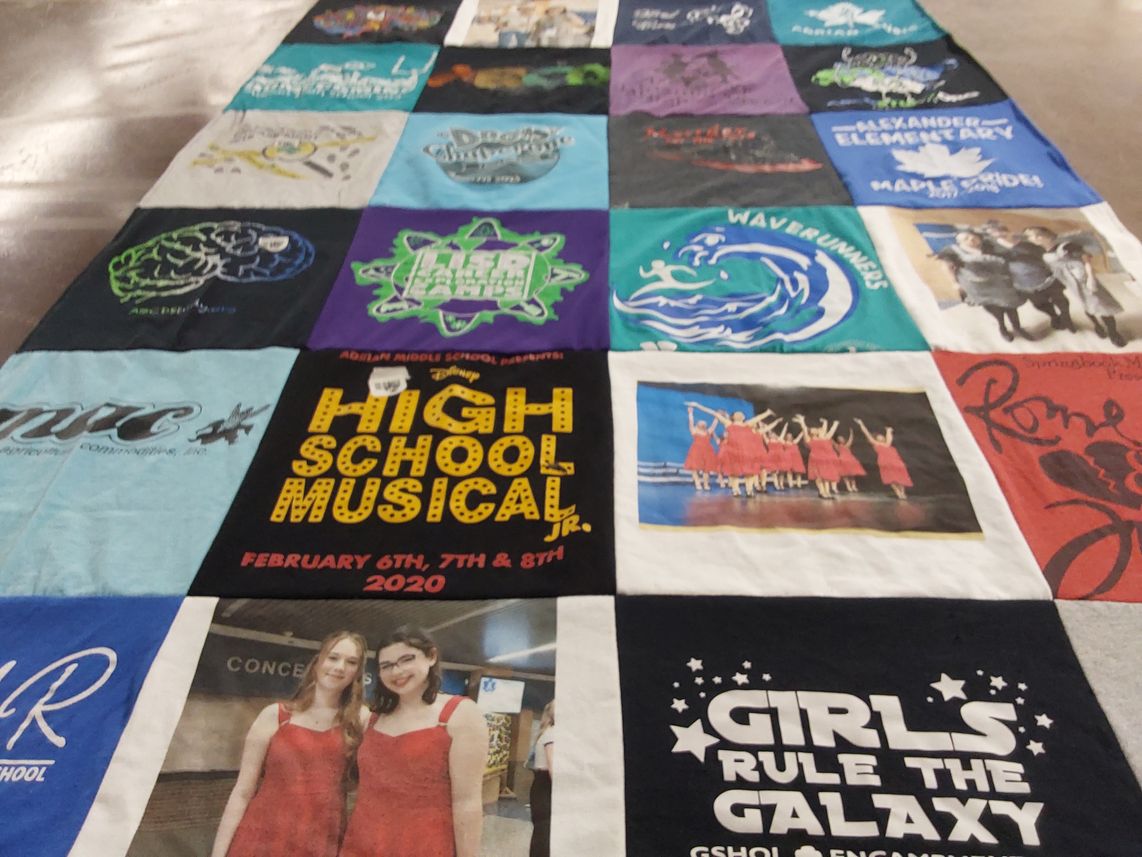 T-shirt quilt from adrian middle school, alexander elementary school by Megan from MI