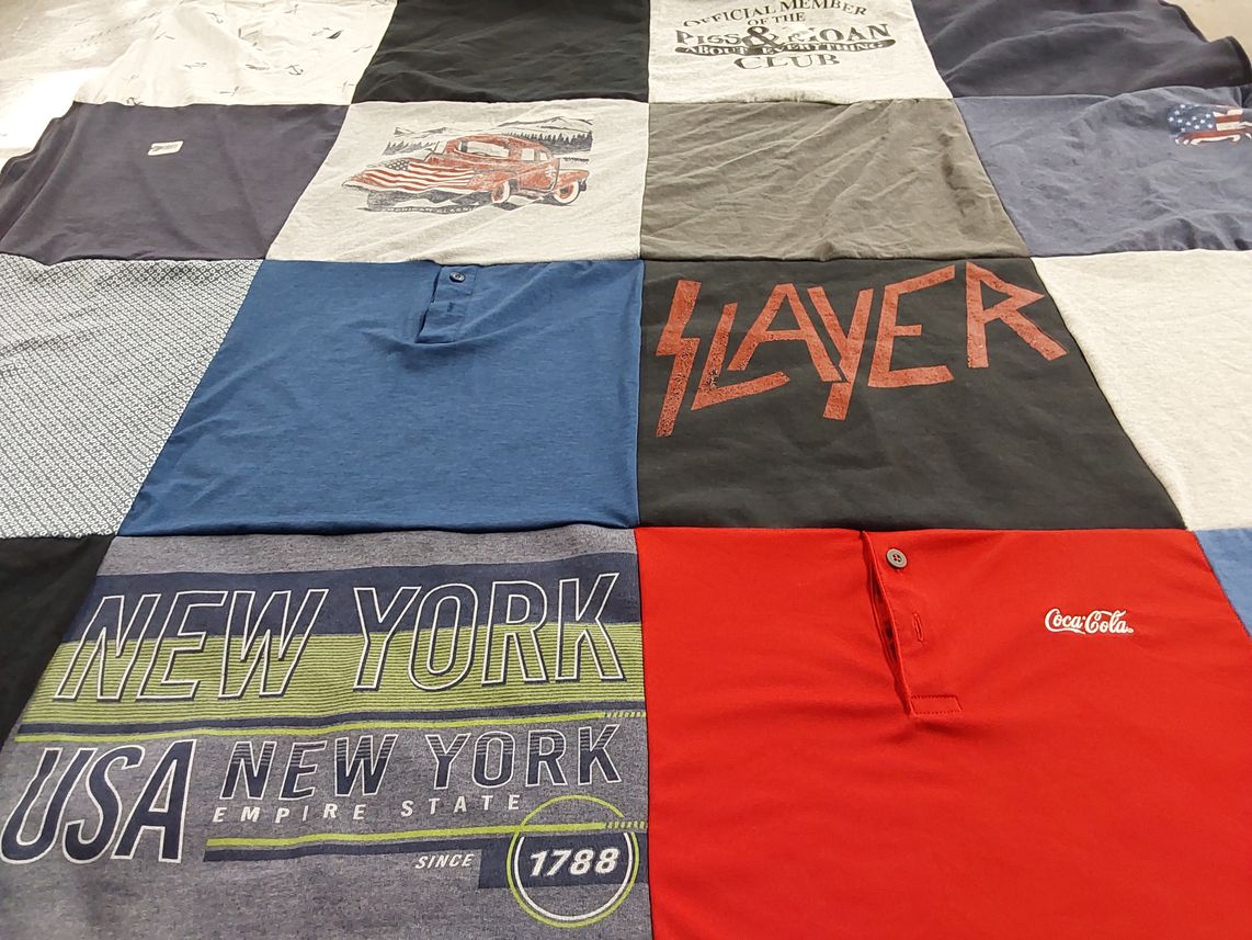 T-shirt quilt with music, automobiles themes by gabriela from FL