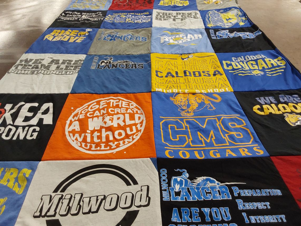 T-shirt quilt featuring milwood lancers, caloosa cougars by Meagan from FL