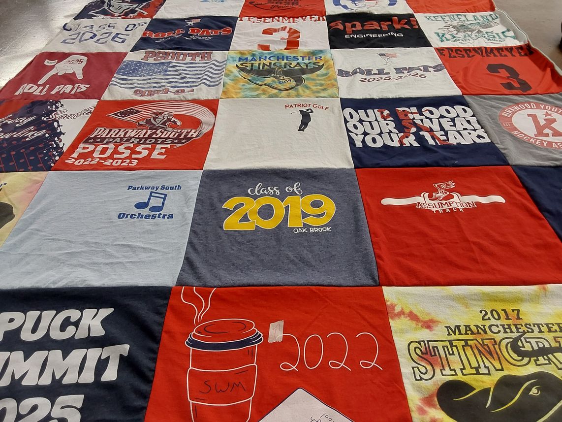T-shirt quilt featuring parkway south patriots, manchester stingrays by Kim from MO