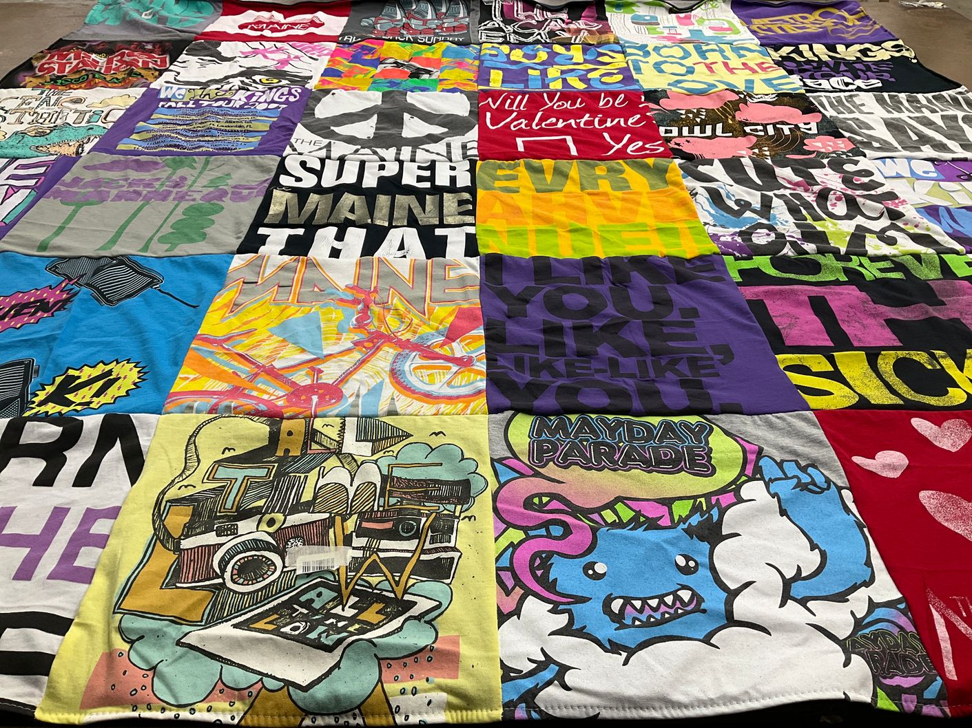 T-shirt quilt with music, concerts themes by Carol from TX
