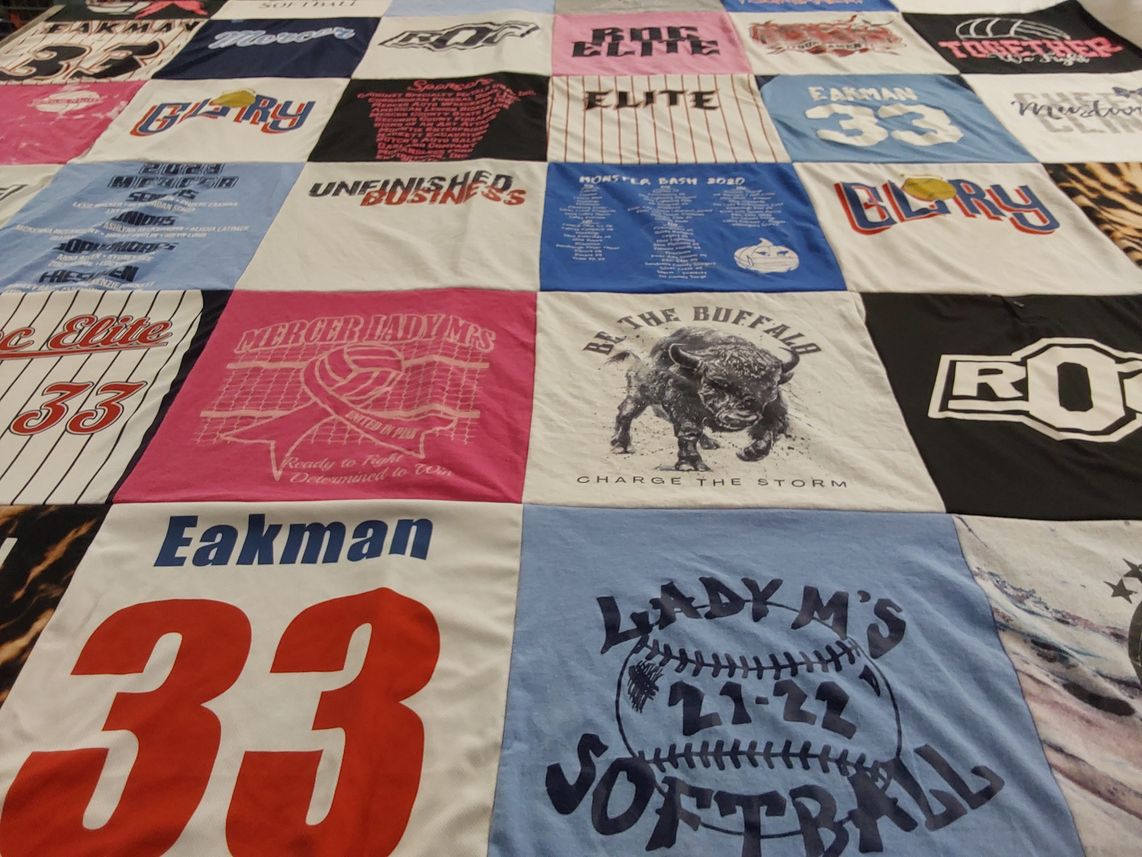 T-shirt quilt with softball themes by Christine from PA