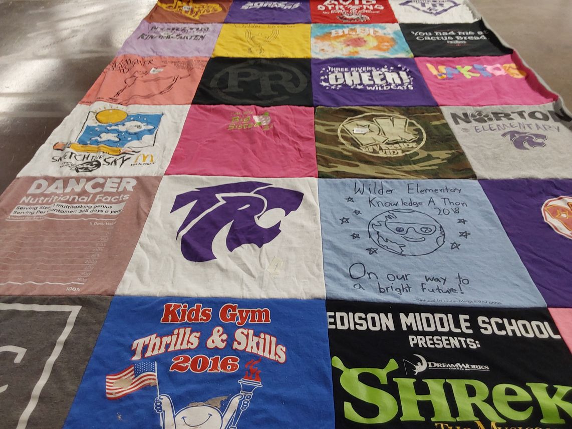T-shirt quilt from wilder elementary school, edison middle school by Sarah from WI