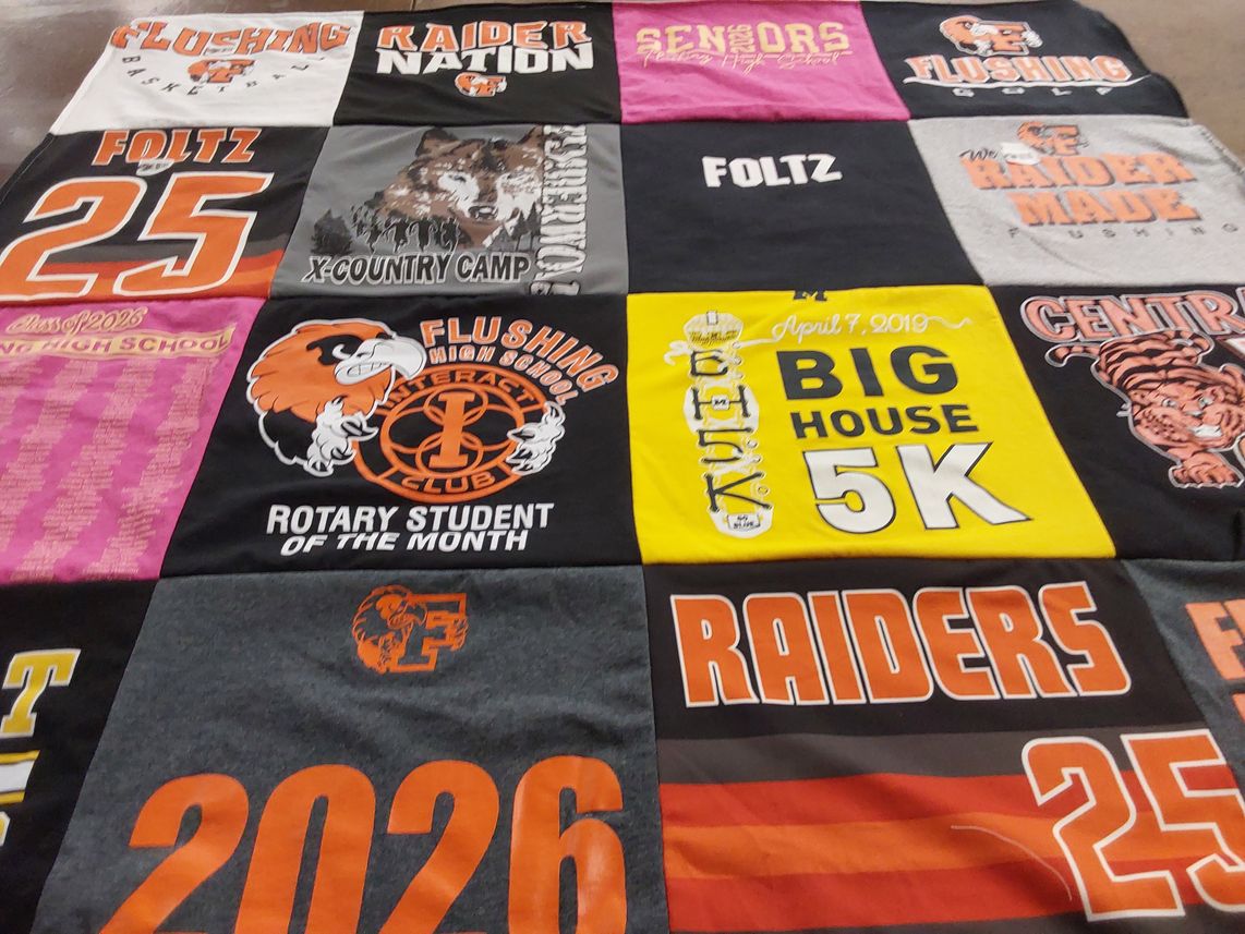 T-shirt quilt featuring flushing raiders by Wendy from MI