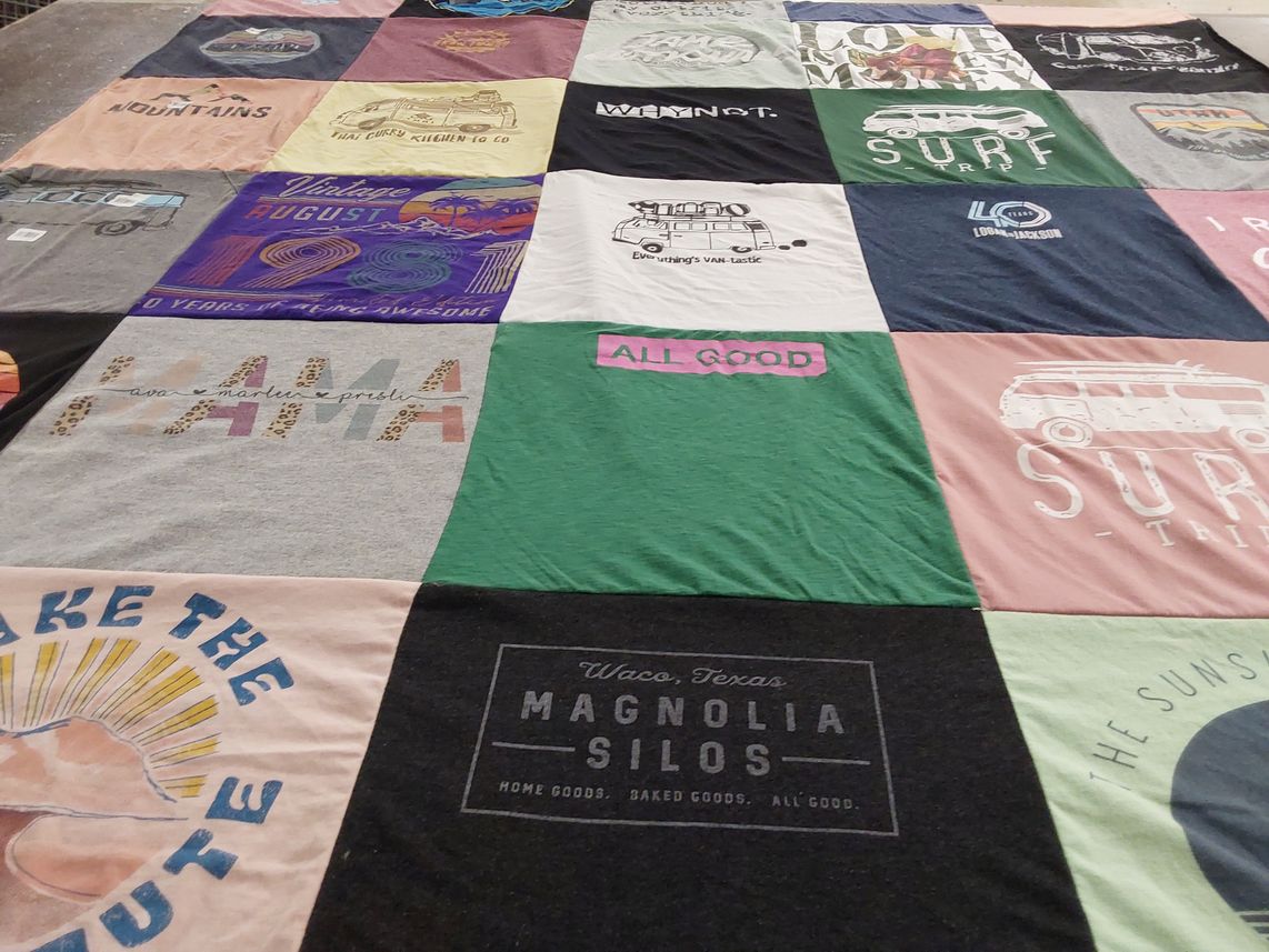 T-shirt quilt with travel, surfing themes by RICHARD from UT