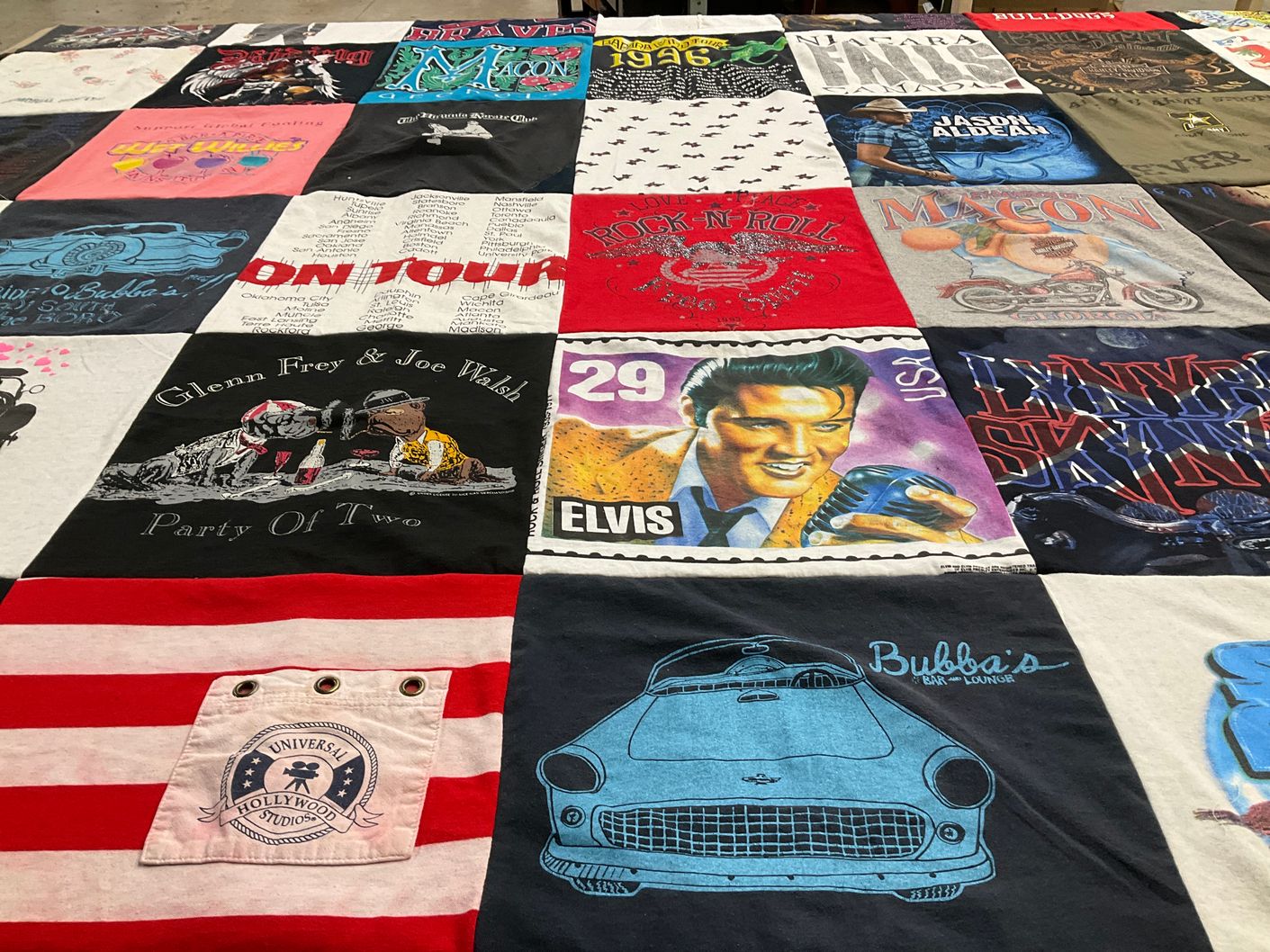 T-shirt quilt with music, concerts themes by Deborah from FL