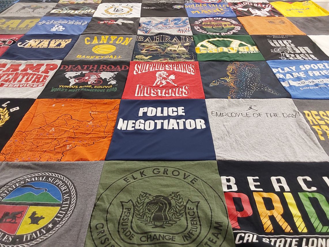 T-shirt quilt featuring sulfur springs mustangs, golden valley eagles by Janae from CA