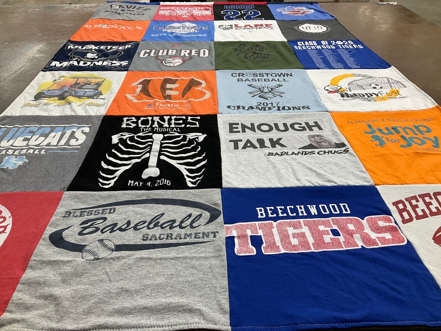T-shirt quilt featuring beechwood tigers by Shannon from KY