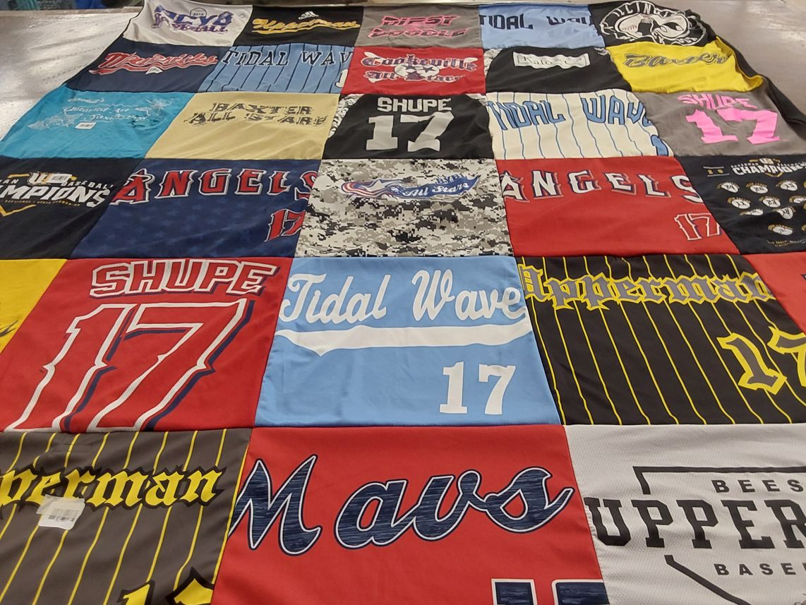 T-shirt quilt with baseball themes by Lana from TN
