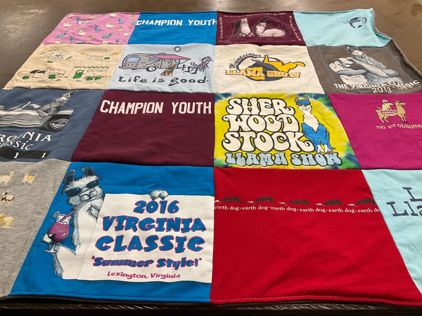 T-shirt quilt with llamas, livestock themes by Terri from FL