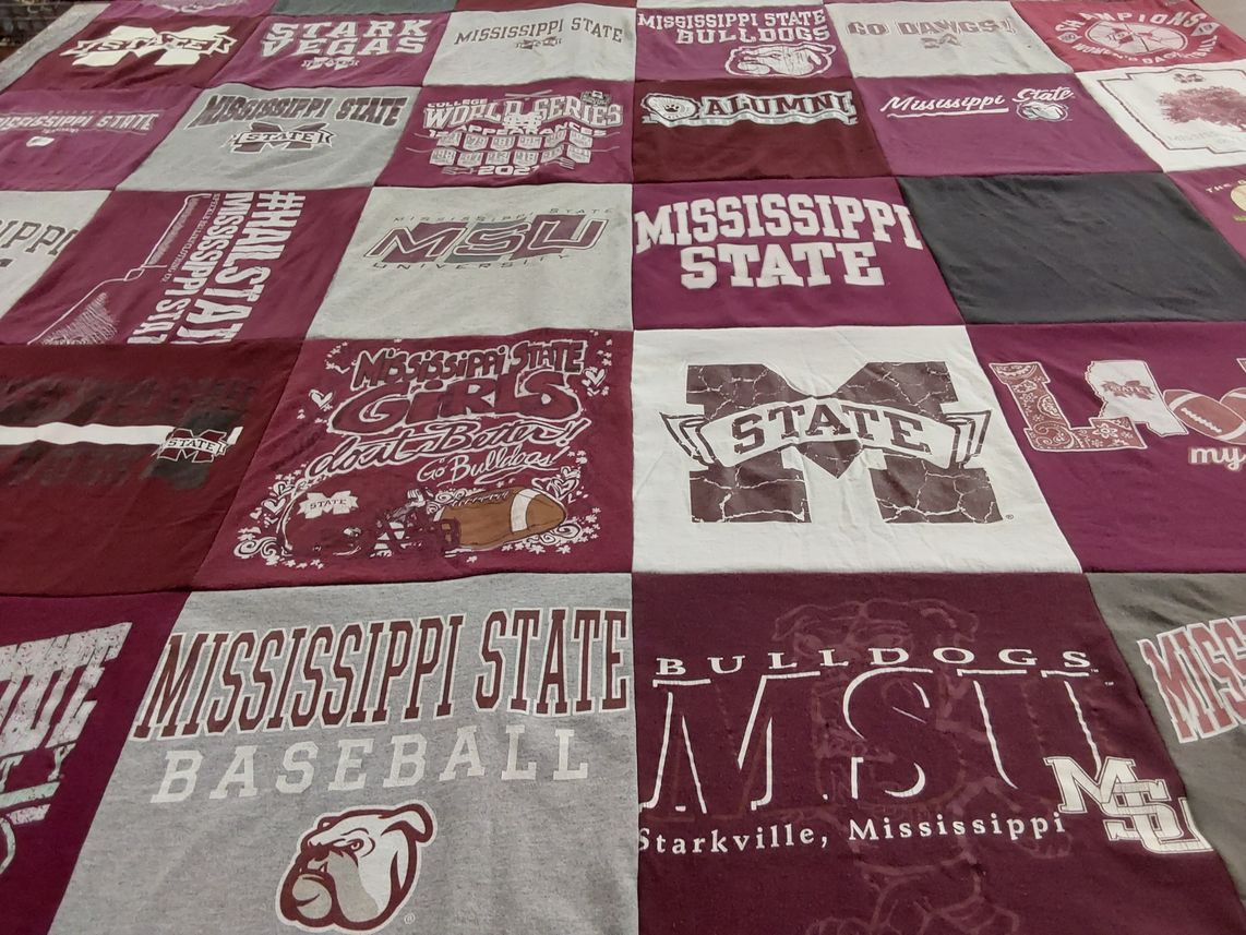 T-shirt quilt featuring mississippi state bulldogs by Heather from NC