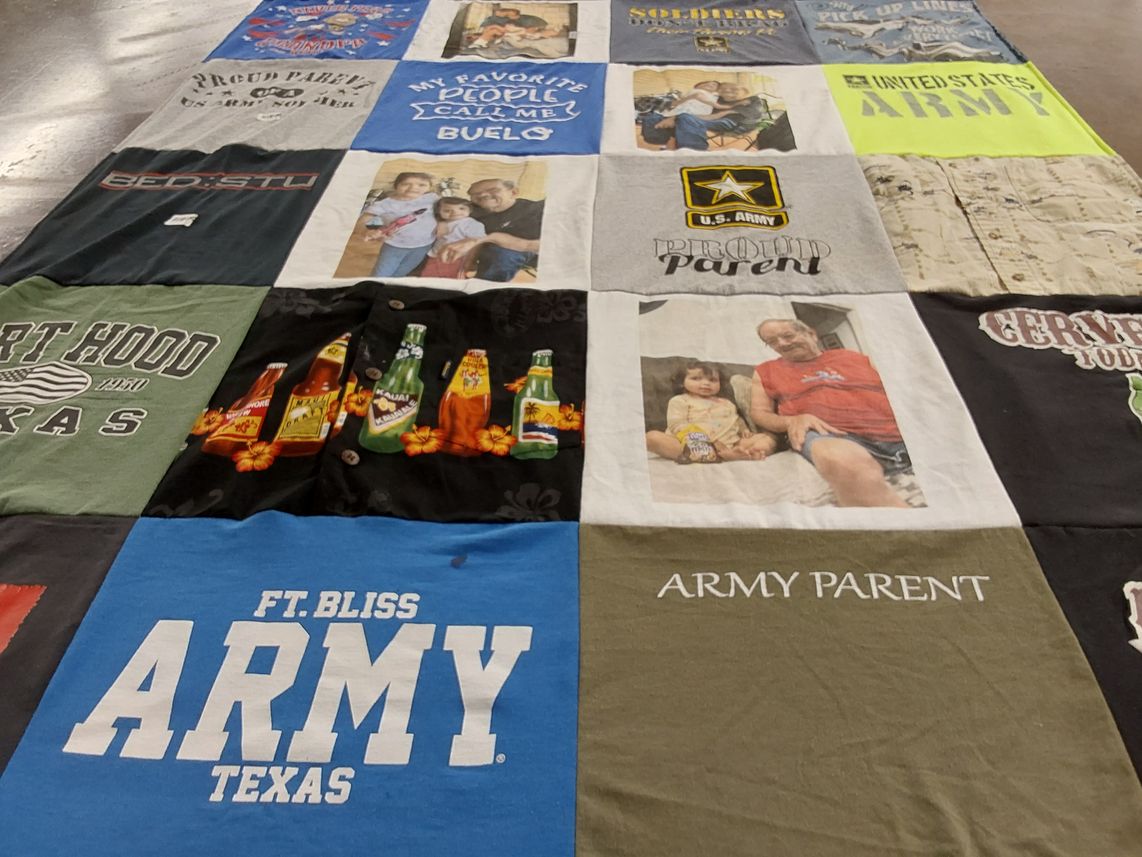 T-shirt quilt with military, family themes by Christina from HI