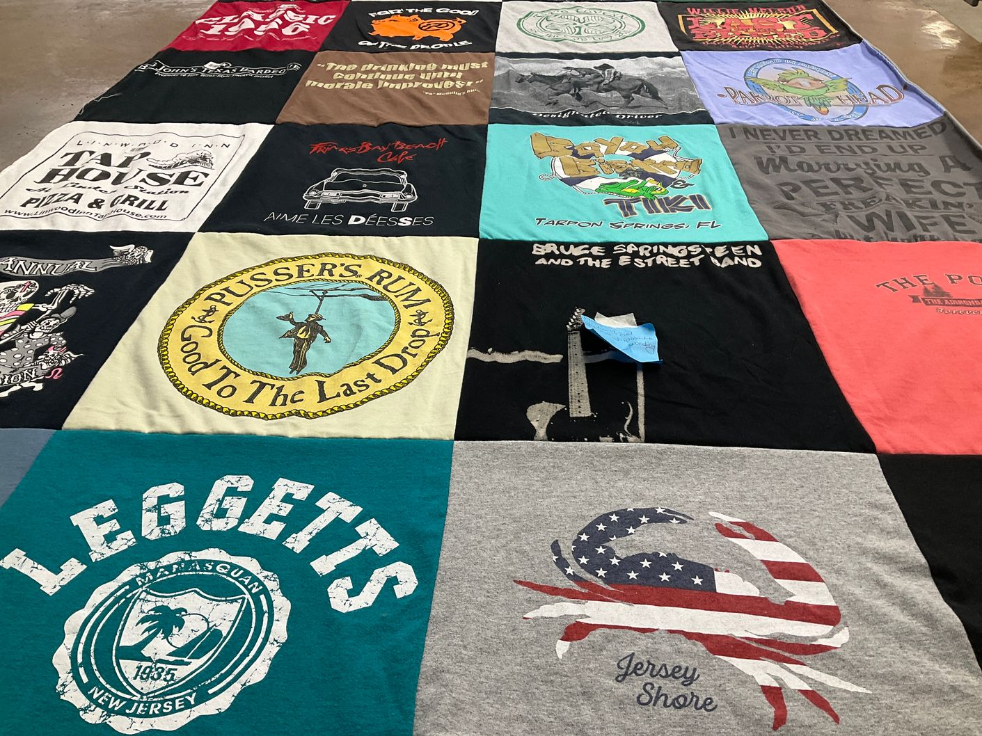 T-shirt quilt with beaches, music themes by Stephen from NJ