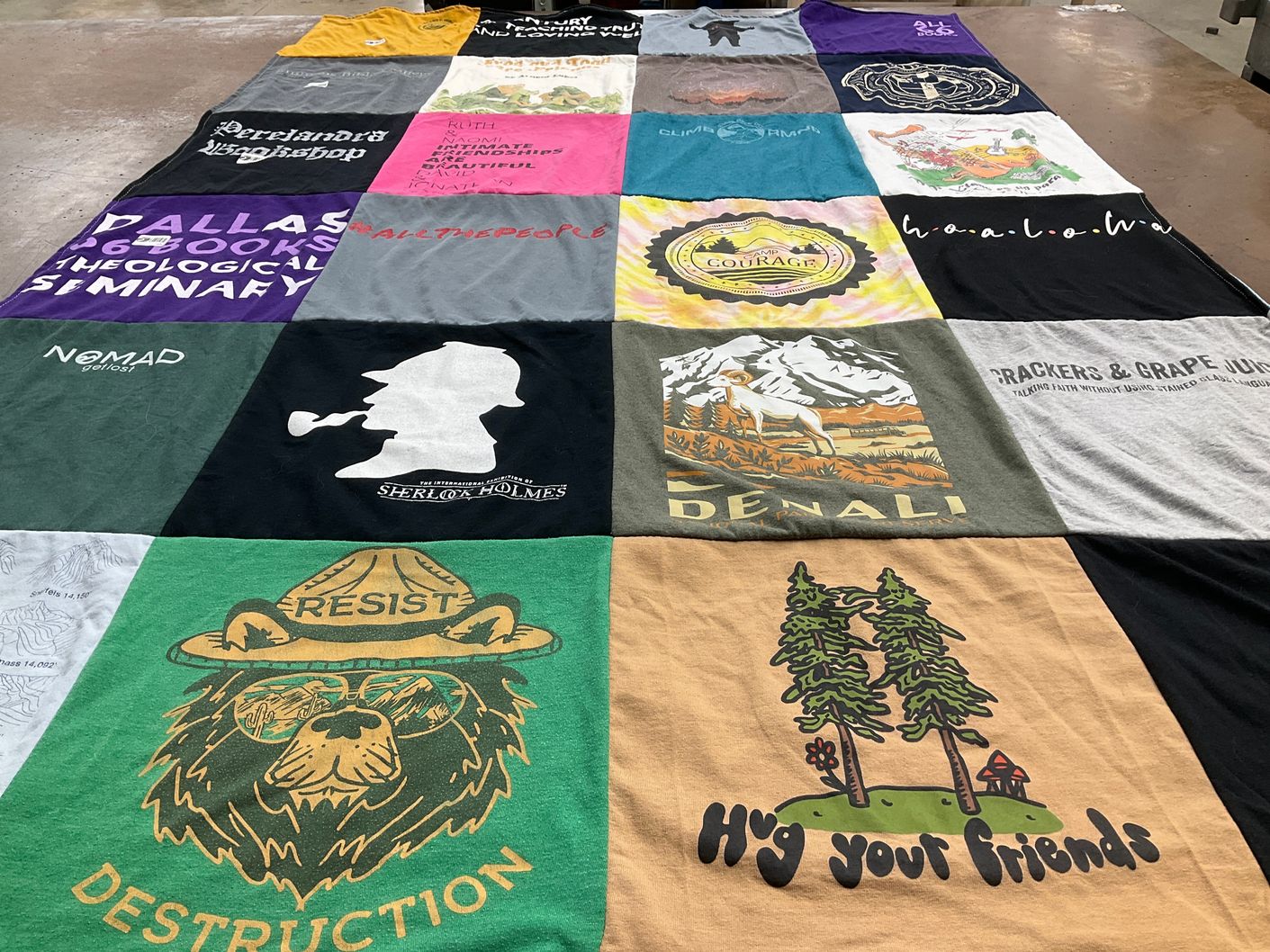 T-shirt quilt with theology, nature themes by Rebekkah from TX