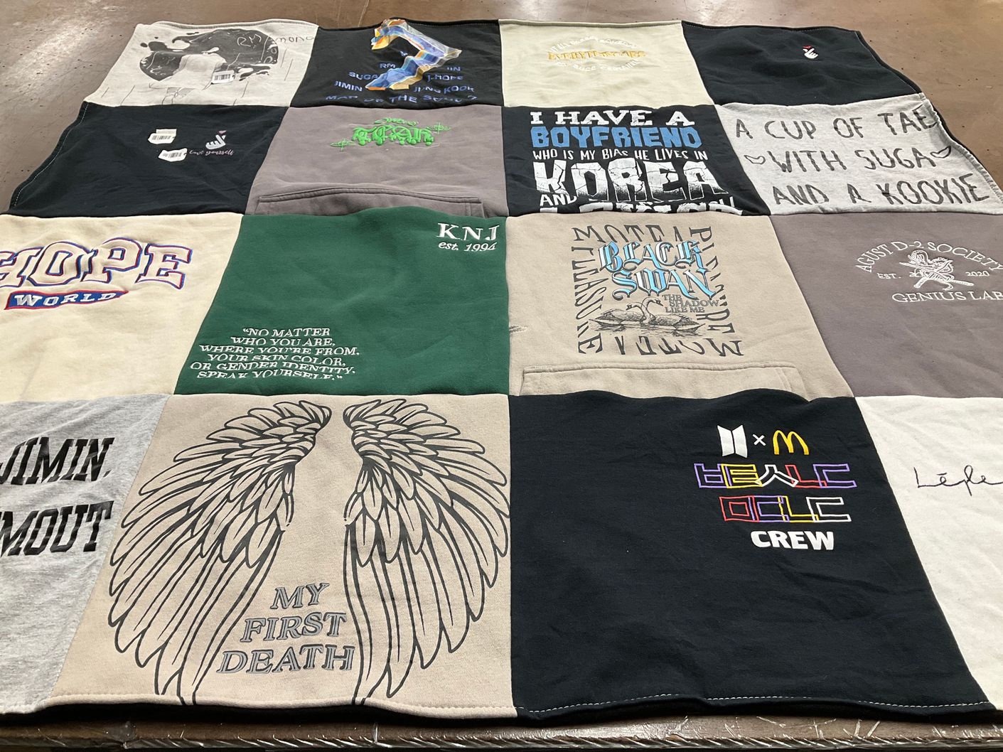 T-shirt quilt with music, kpop themes by sydney from MA