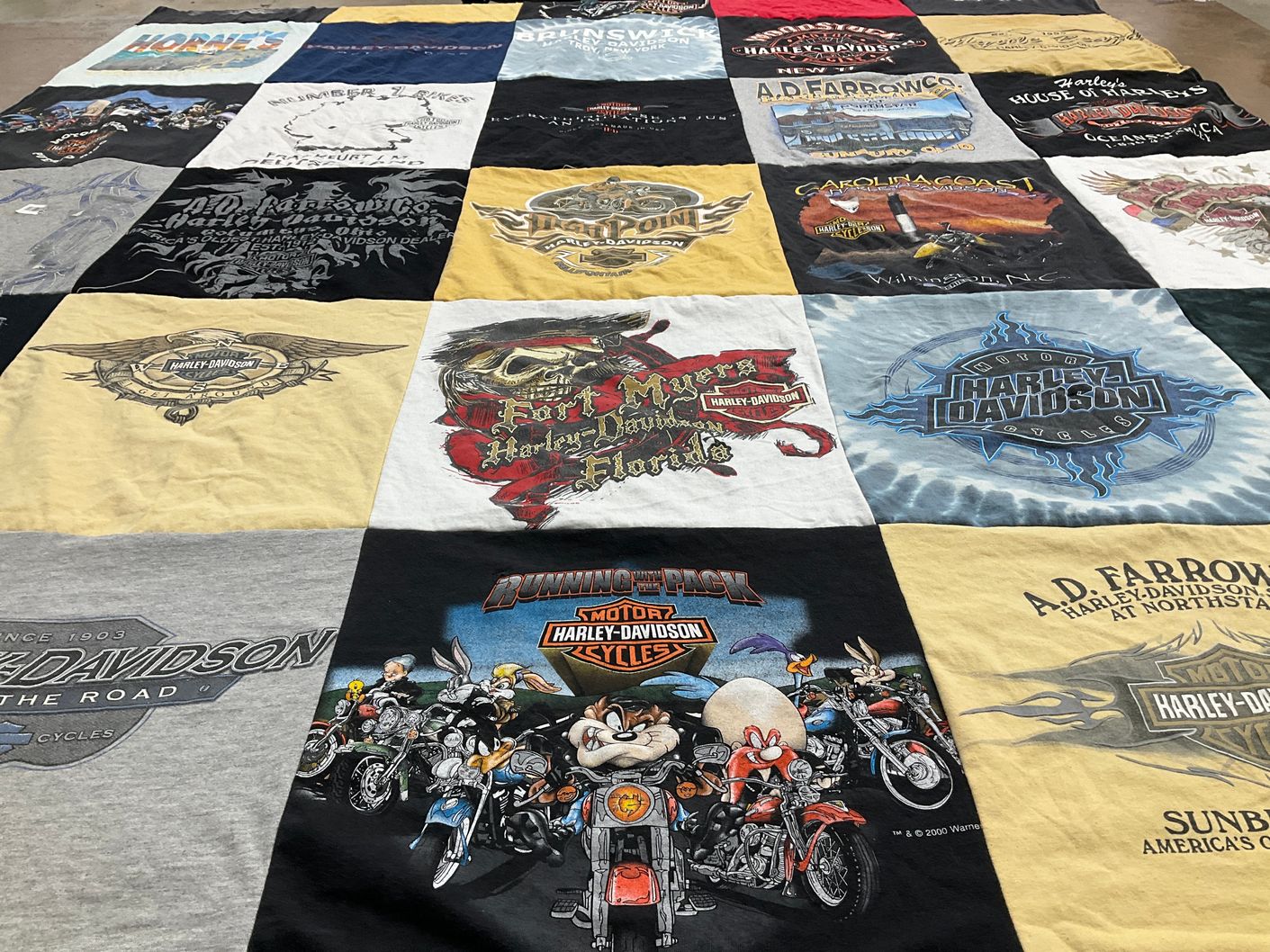 T-shirt quilt with motorcycling, biking themes by Kim from OH