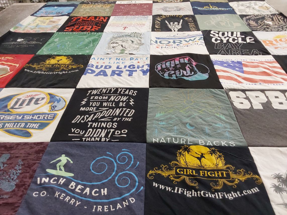 T-shirt quilt with surfing, fitness themes by Jordan from NY